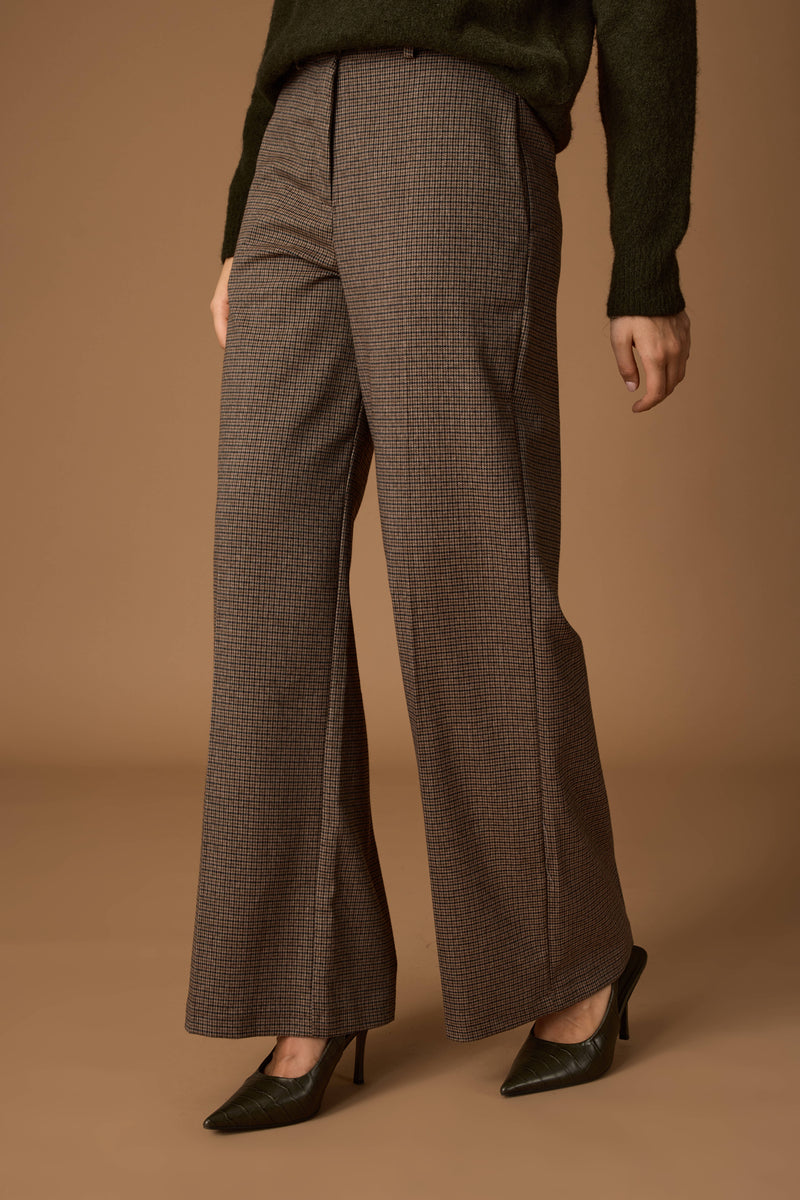Pantalone Palazzo Pied De Poule Tabacco|Colore:Tabacco
