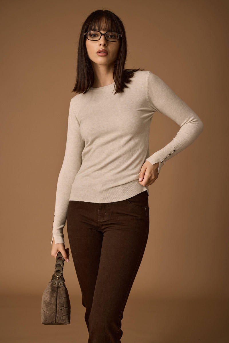 Pull Girocollo Bottonicini Burro|Colore:Burro