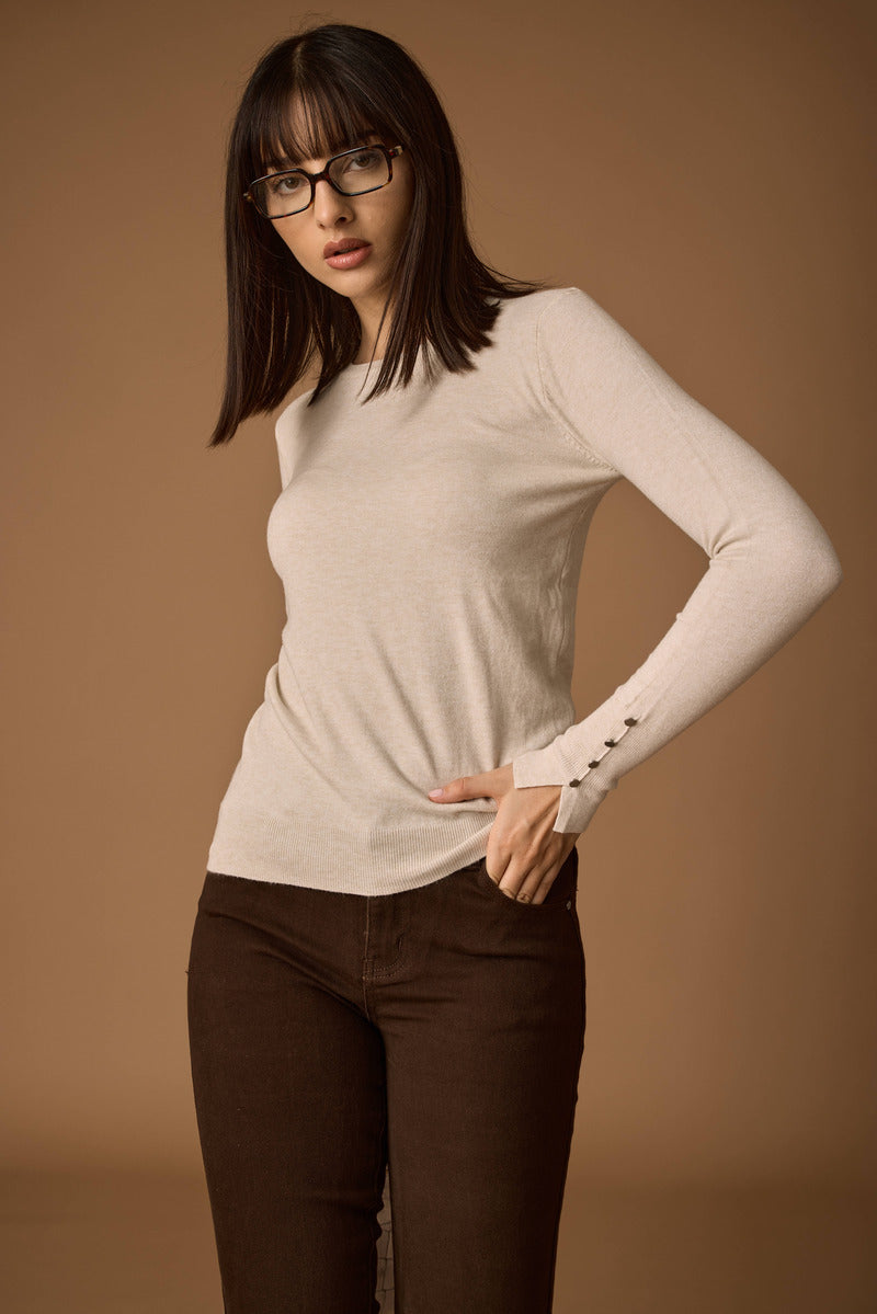 Pull Girocollo Bottonicini Burro|Colore:Burro