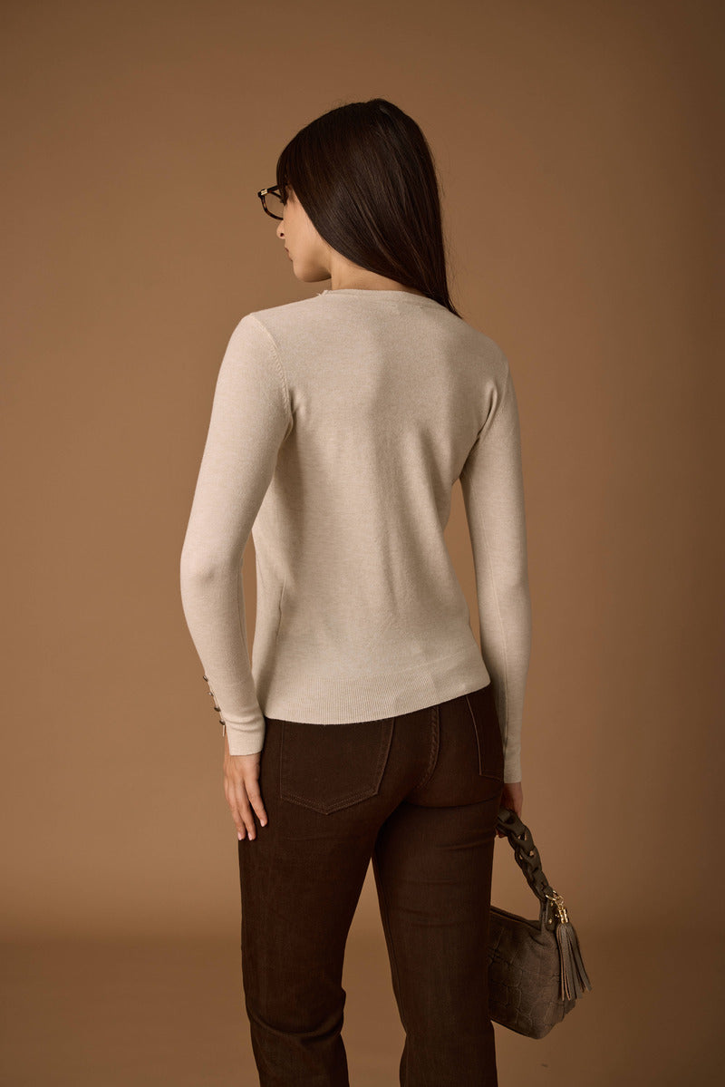 Pull Girocollo Bottonicini Burro|Colore:Burro
