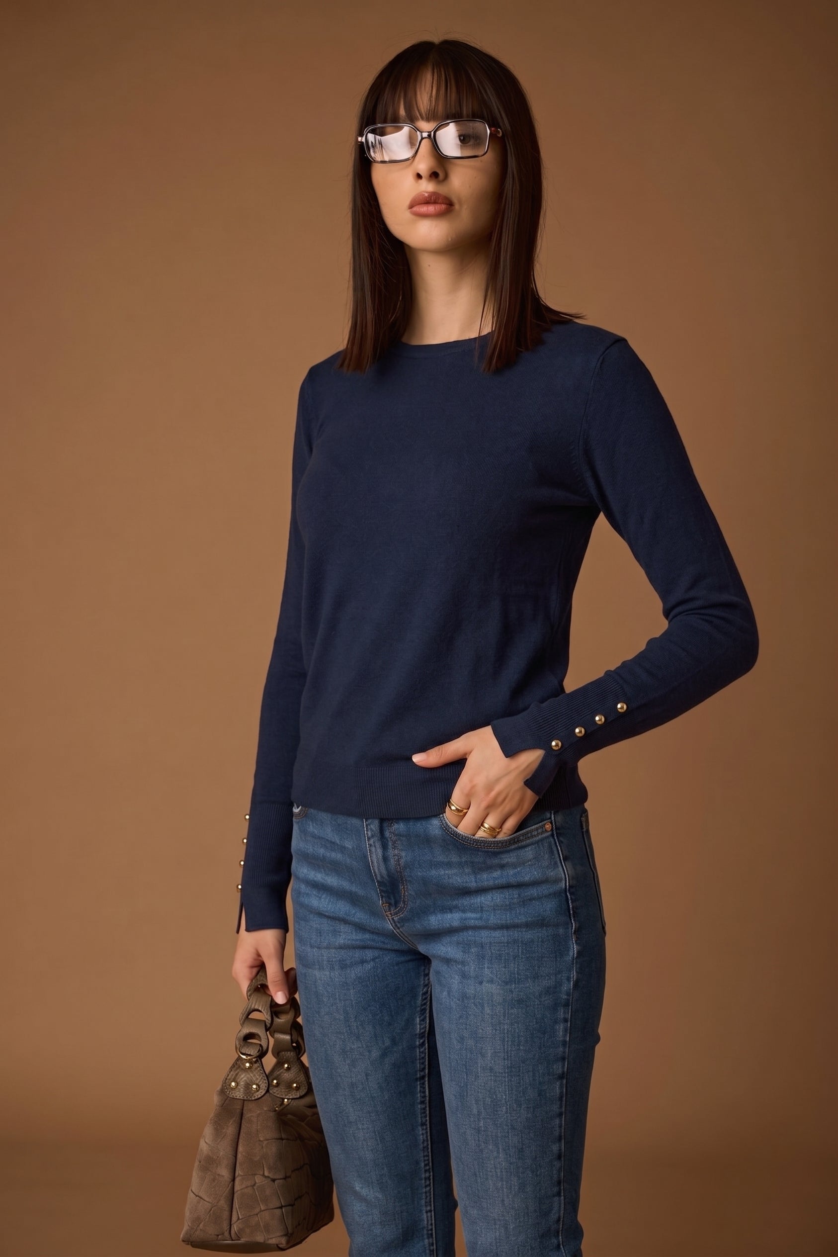Pull Girocollo Bottonicini Blu|Colore:Blu