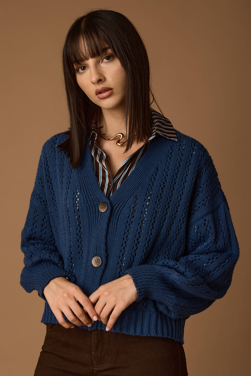 Cardigan Traforato blu navy|Colore:Blu navy