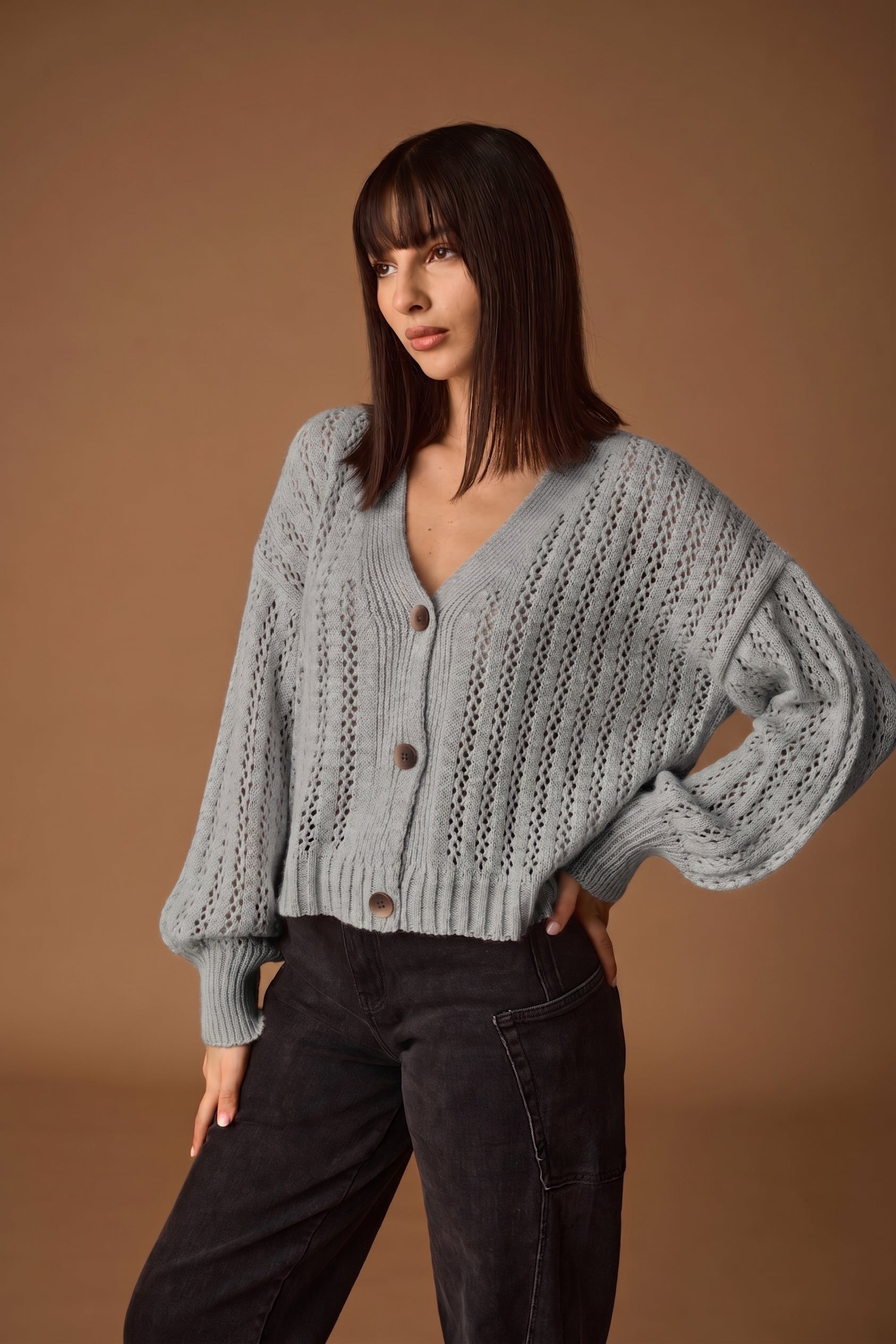 Cardigan Traforato grigio|Colore:Grigio