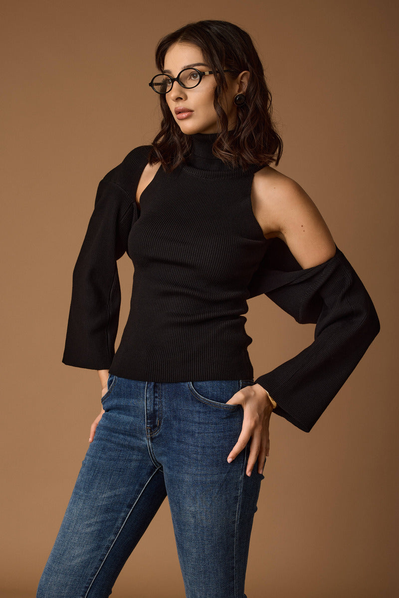 Top Con Coprispalle nero|Colore:Nero