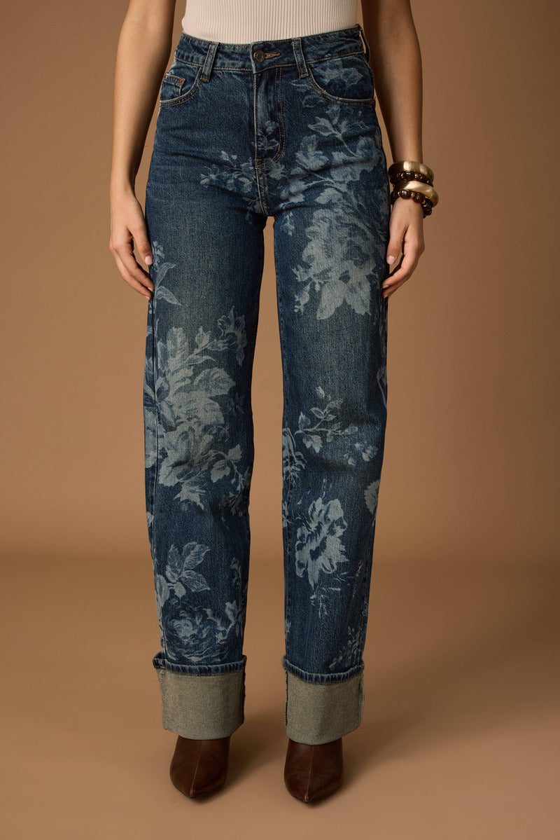 Jeans Fiori denim|Colore:Denim