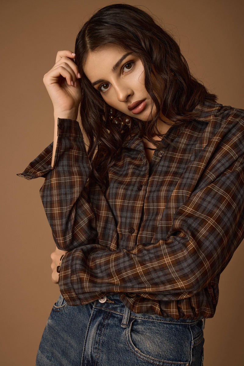 Camicia Quadri Con Elastico cacao|Colore:Cacao