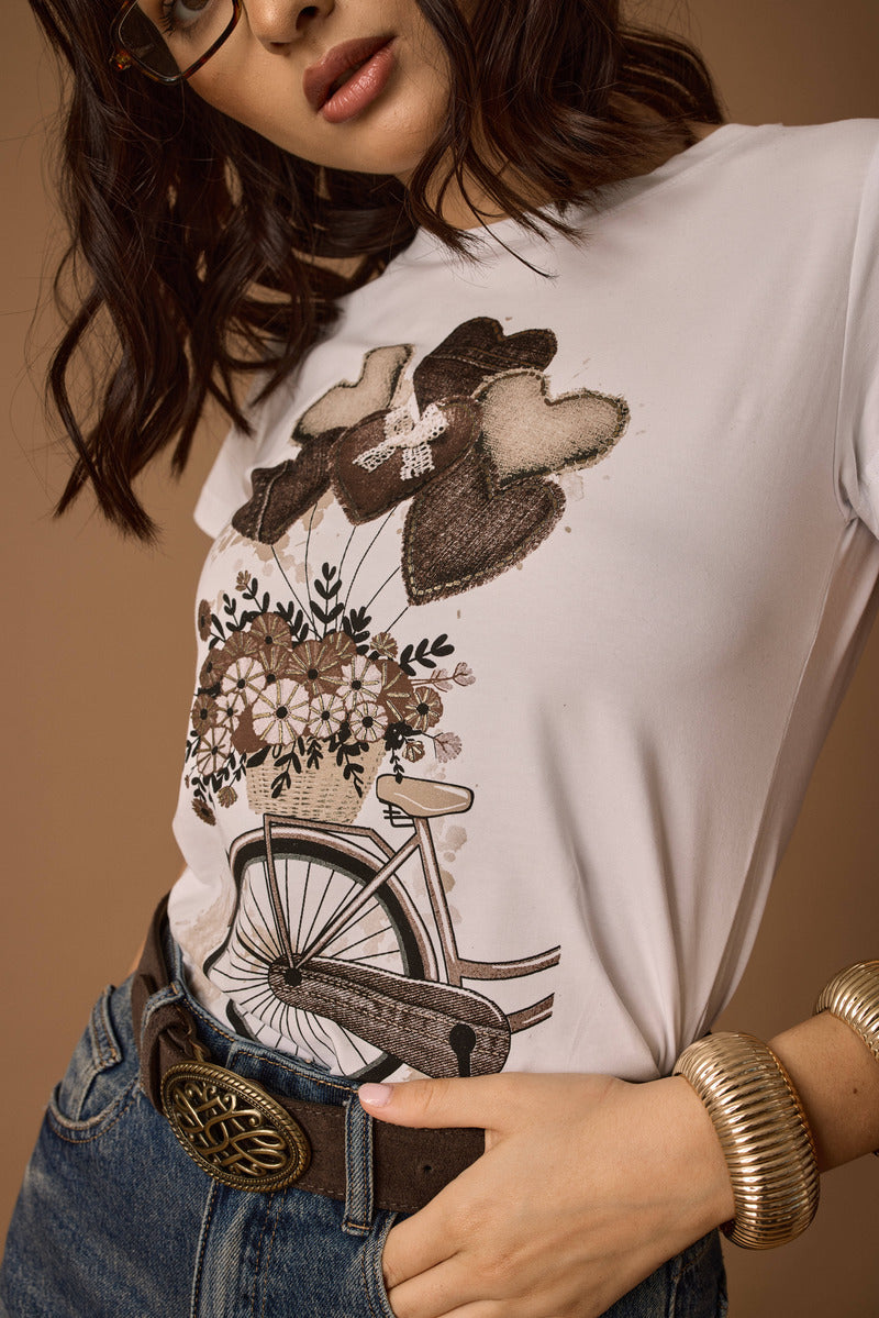 T-Shirt Bike E Cuori testa di moro|Colore:Testa di moro