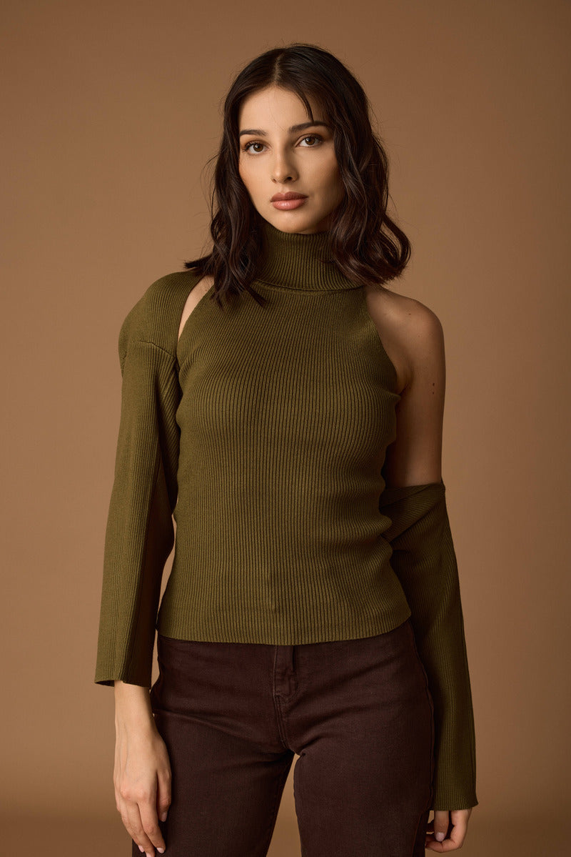 Top Con Coprispalle Verde oliva|Colore:Verde oliva
