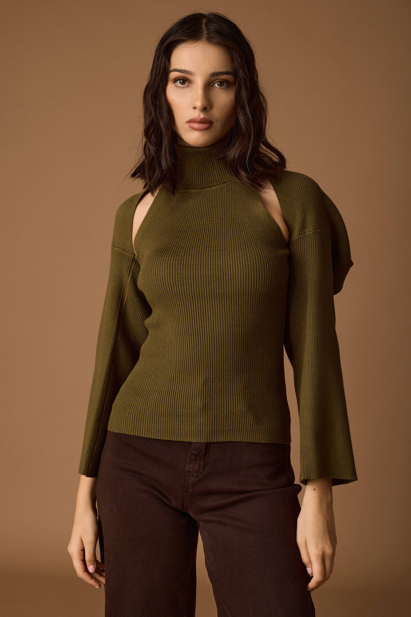 Top Con Coprispalle Verde oliva|Colore:Verde oliva