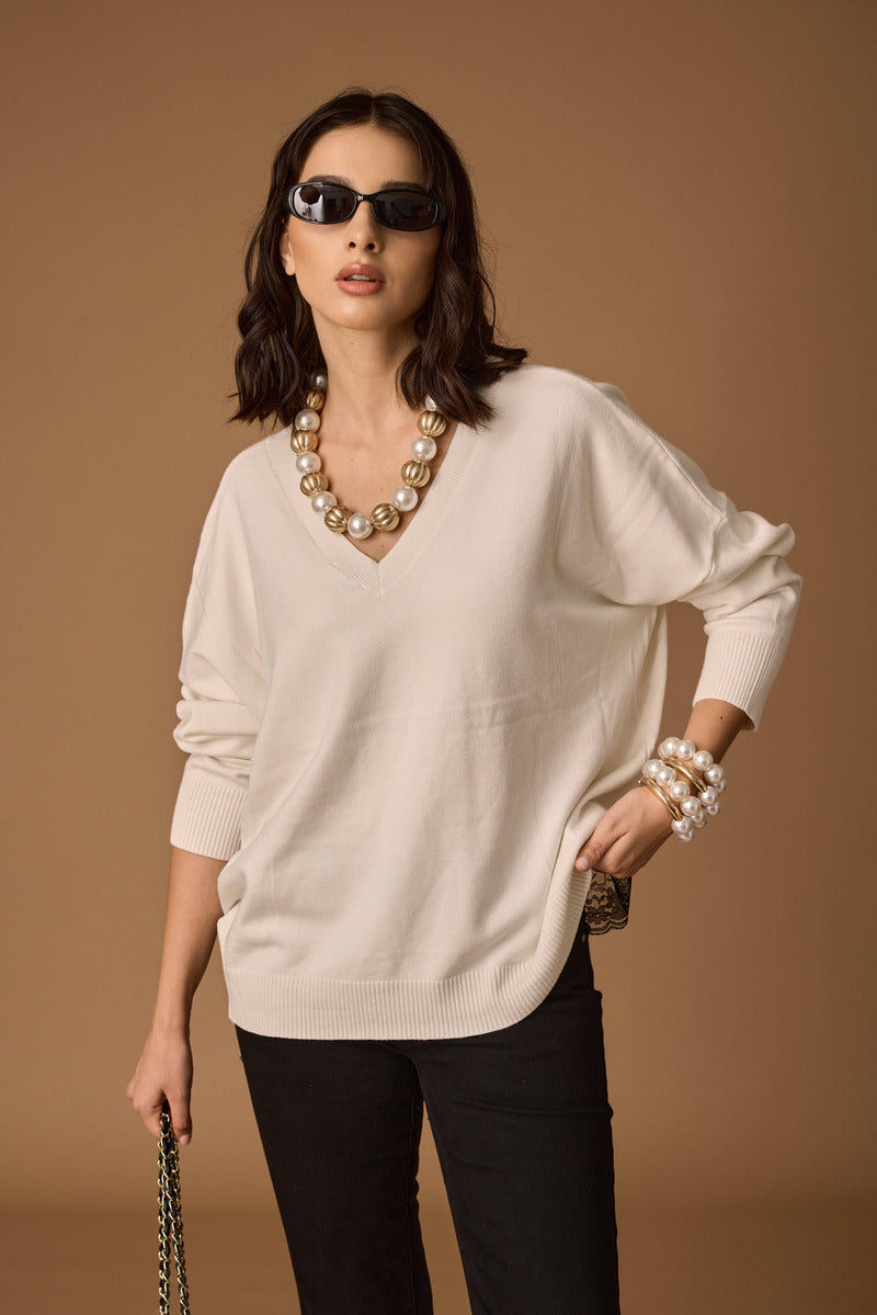 Pull Allacciaura In Pizzo panna|Colore:Panna