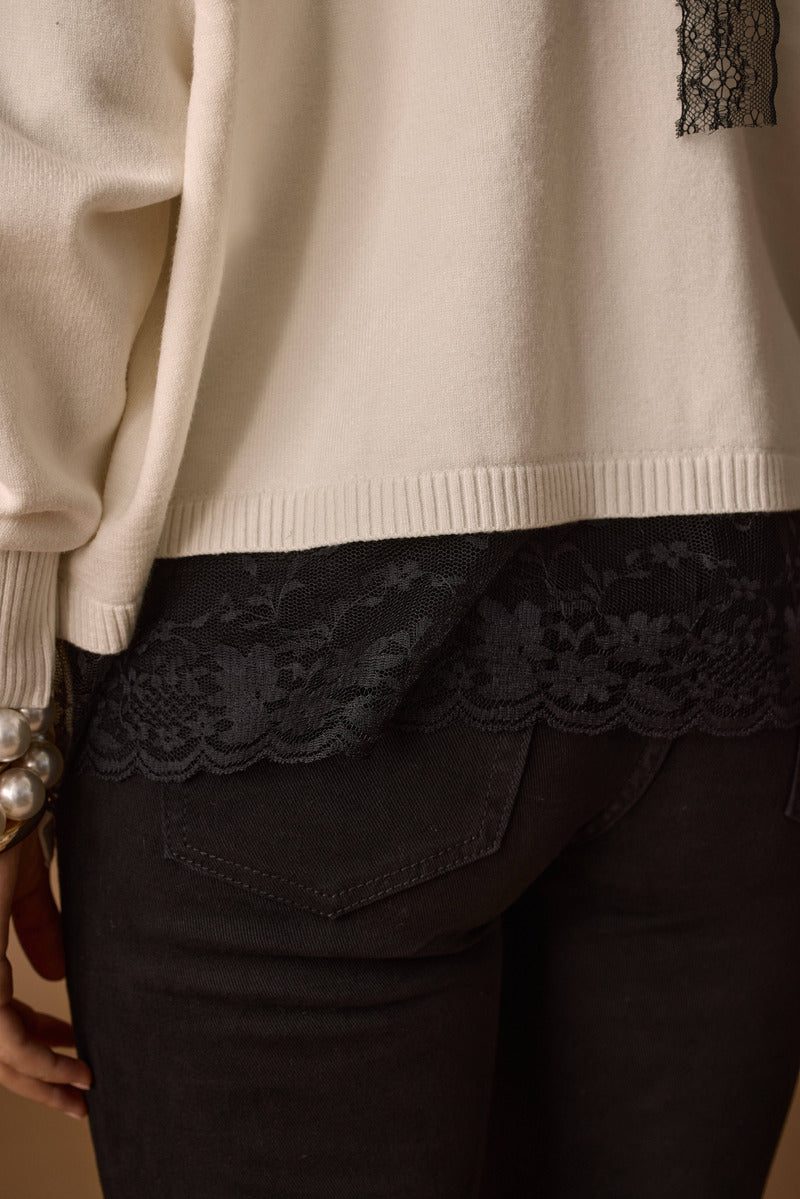 Pull Allacciaura In Pizzo panna|Colore:Panna
