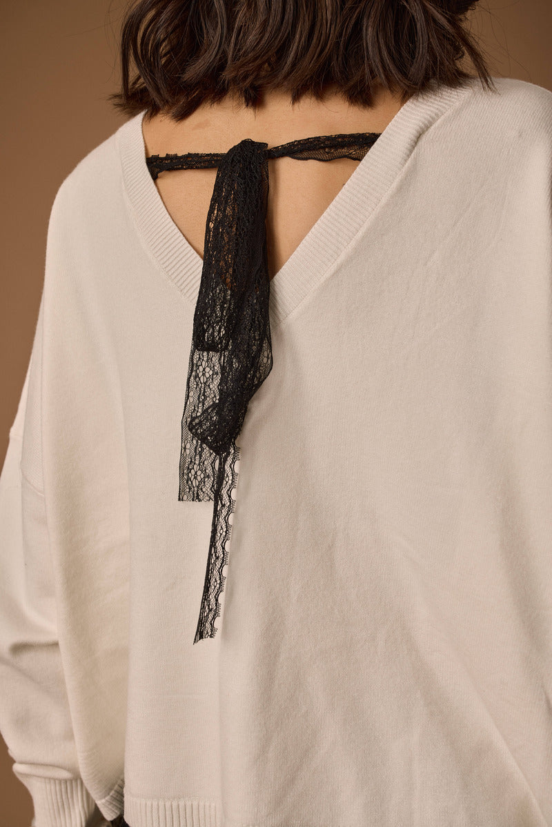 Pull Allacciaura In Pizzo panna|Colore:Panna