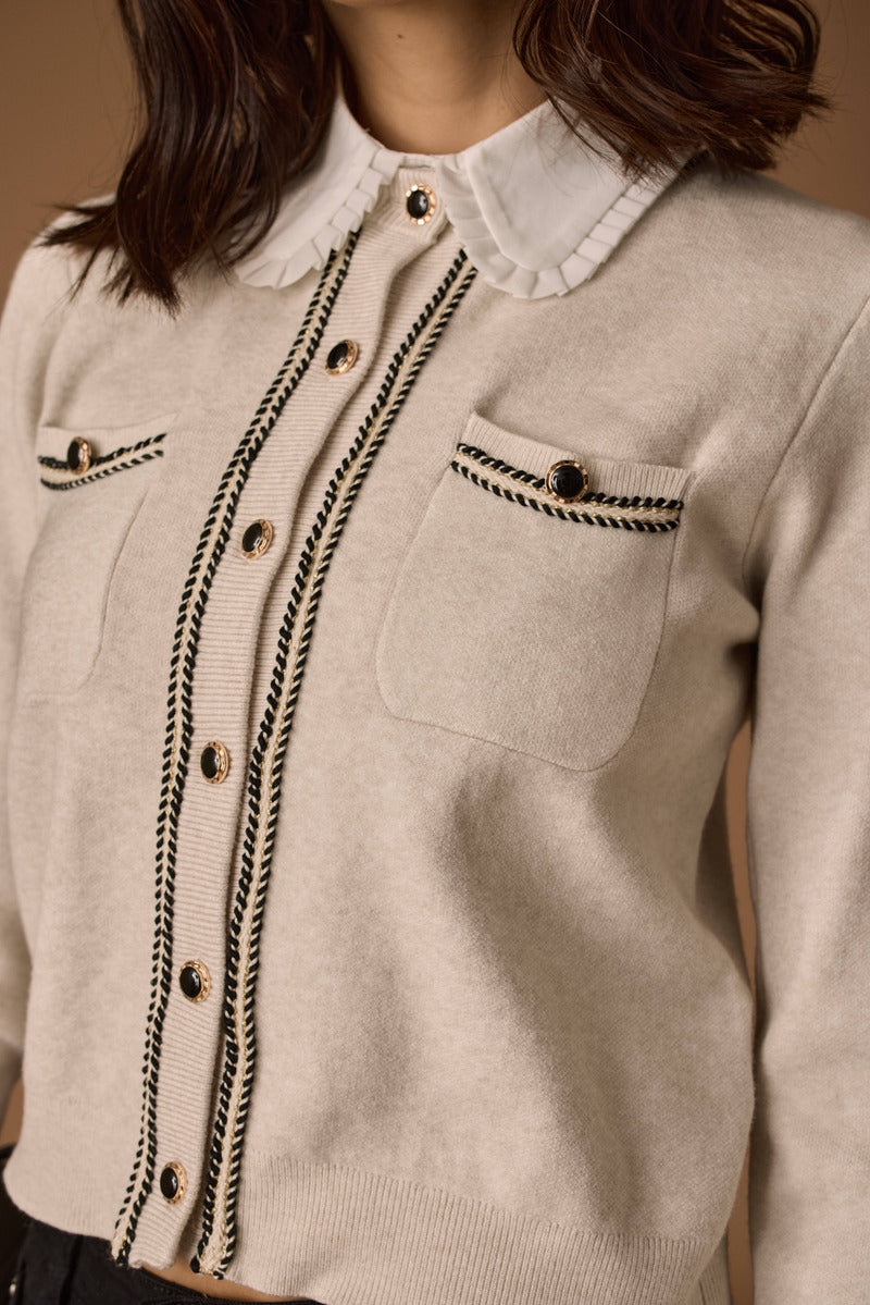 Cardigan Con Profili gesso|Colore:Gesso