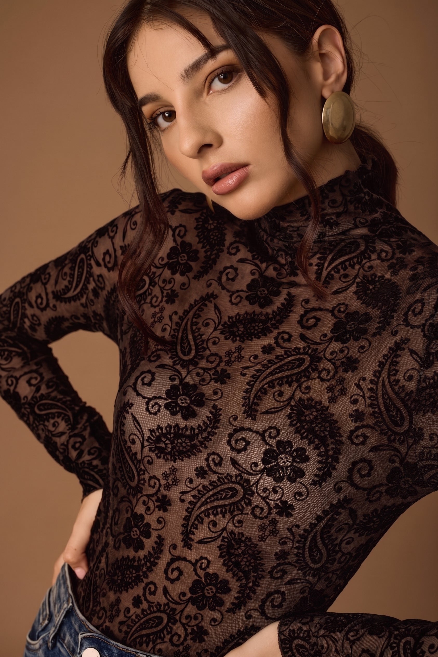 Maglia Tulle Fantasia Cashmere nero|Colore:Nero