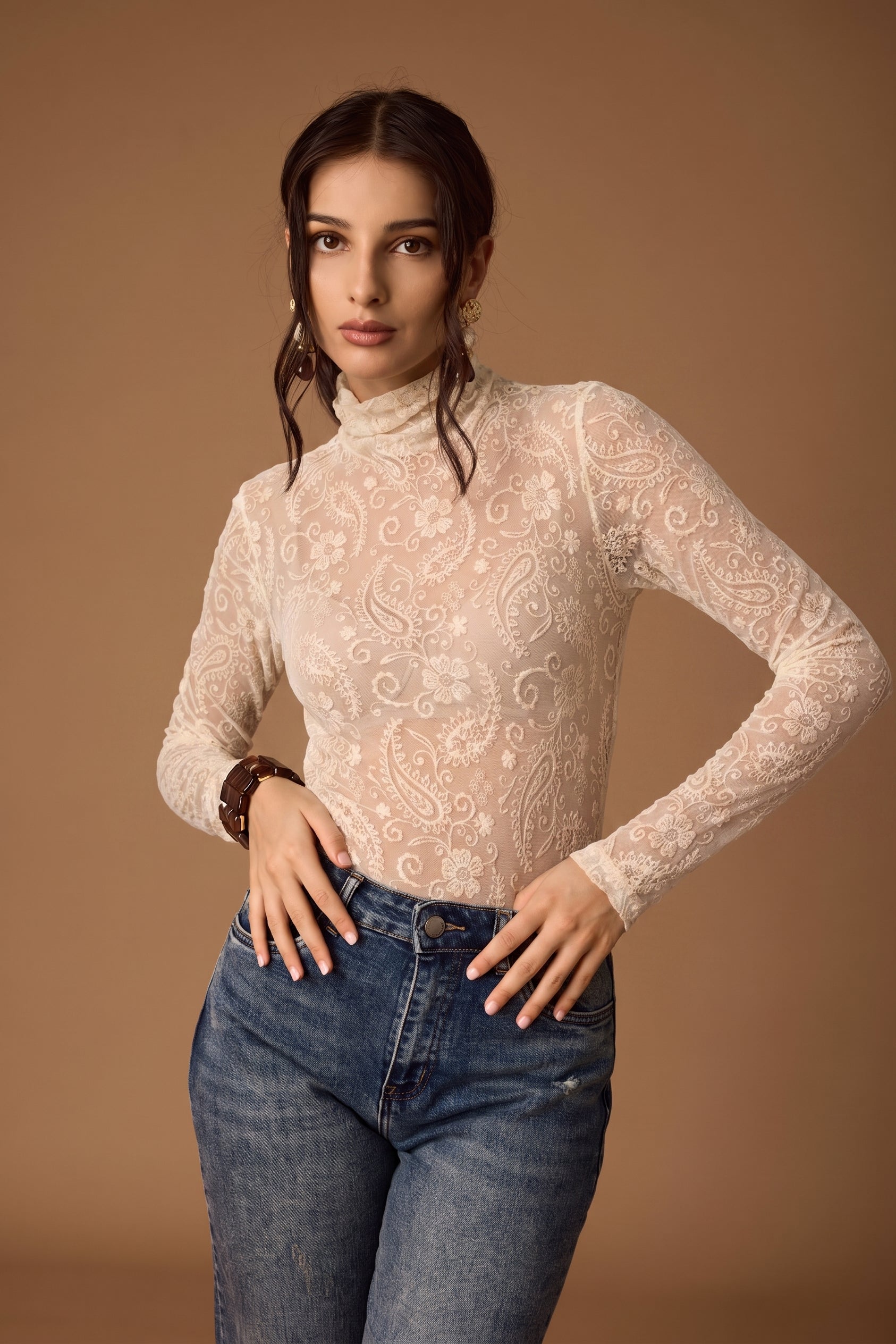 Maglia Tulle Fantasia Cashmere panna|Colore:Panna