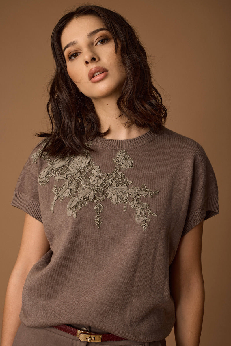 Pull Con Applicazione tortora|Colore:Tortora
