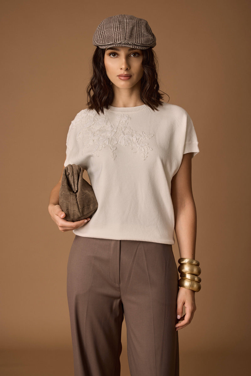 Pull Con Applicazione panna|Colore:Panna