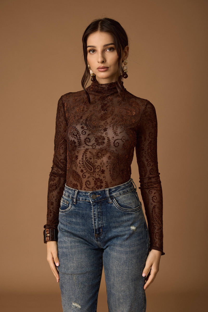 Maglia Tulle Fantasia Cashmere Testa di moro|Colore:Testa di moro