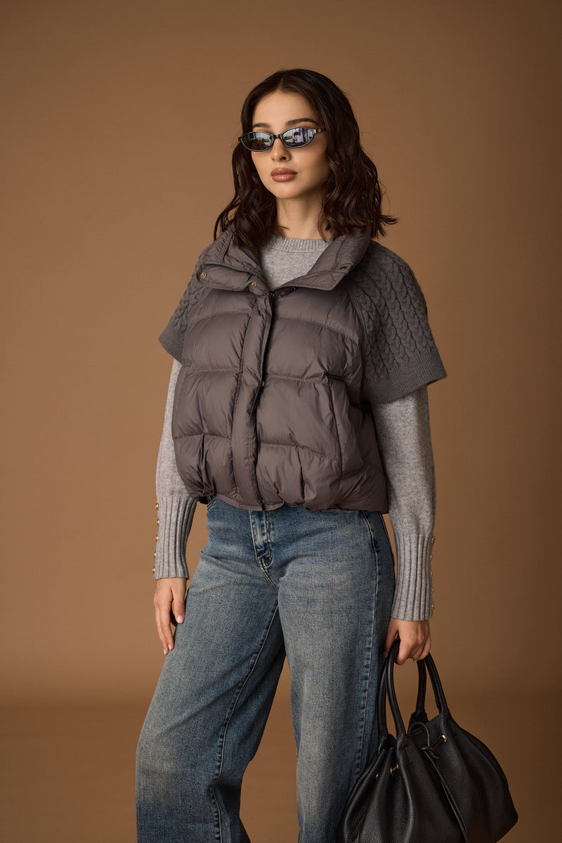 Piumino Mezza Manica Dettaglio Treccia Grigio|Colore:Grigio