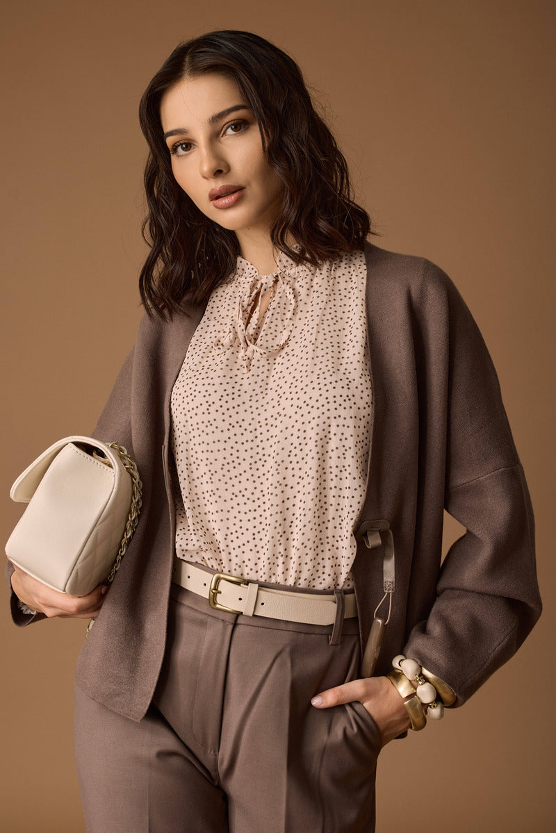 Cardigan Con Chiusura Fibbia Fango|Colore:Fango