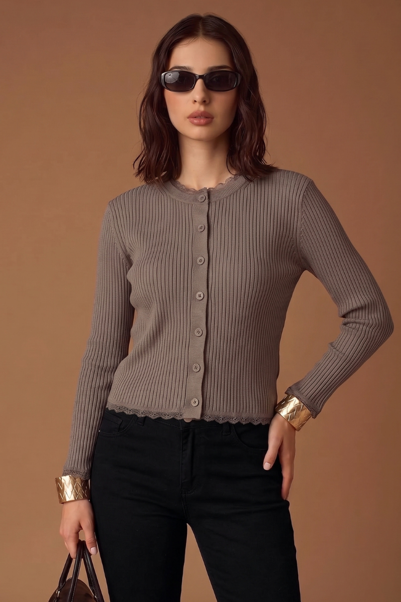 Cardigan Costine E Pizzo grigio|Colore:Grigio