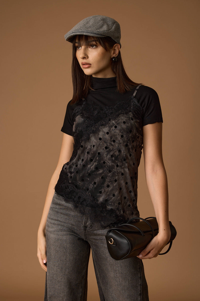 Top Tulle Pois nero|Colore:Nero