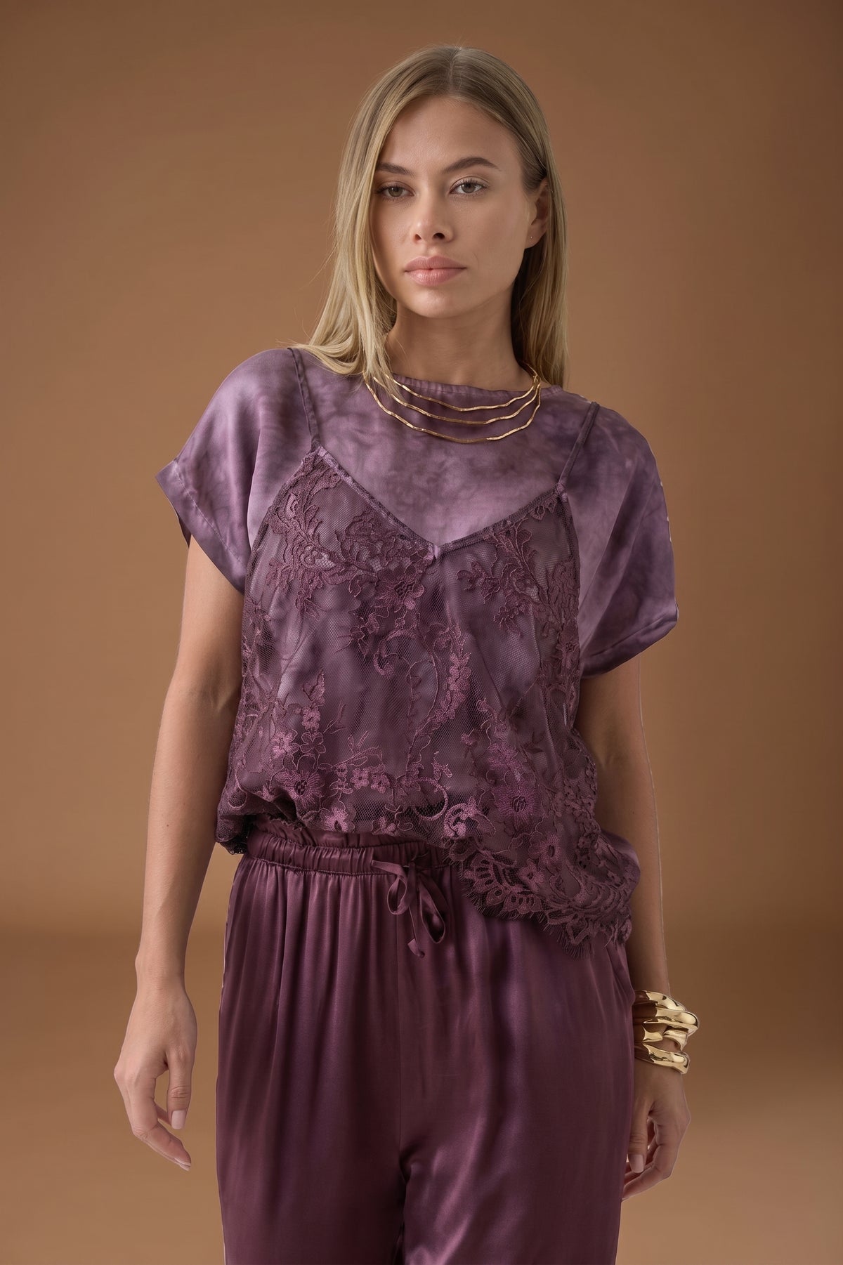 Blusa Combinata malva|Colore:Malva