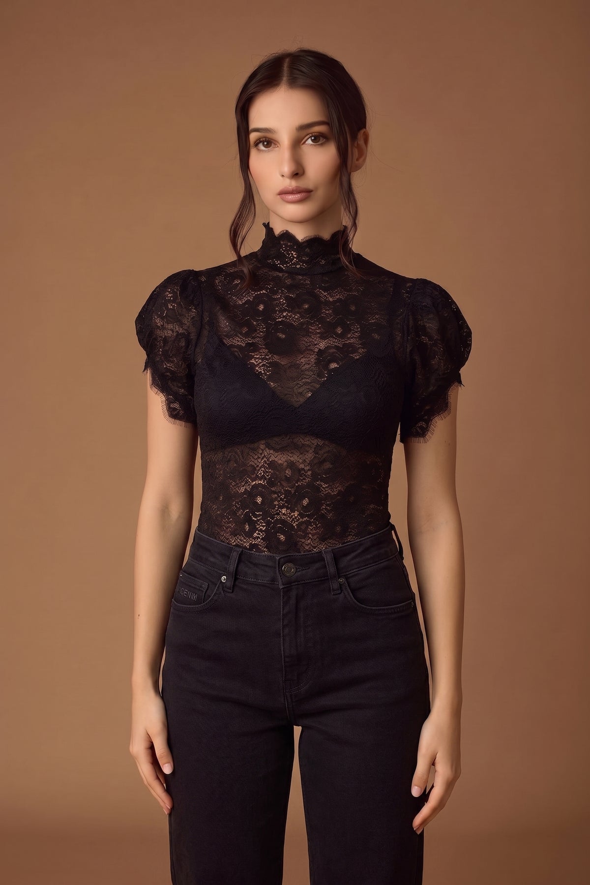 Maglia Pizzo nero|Colore:Nero