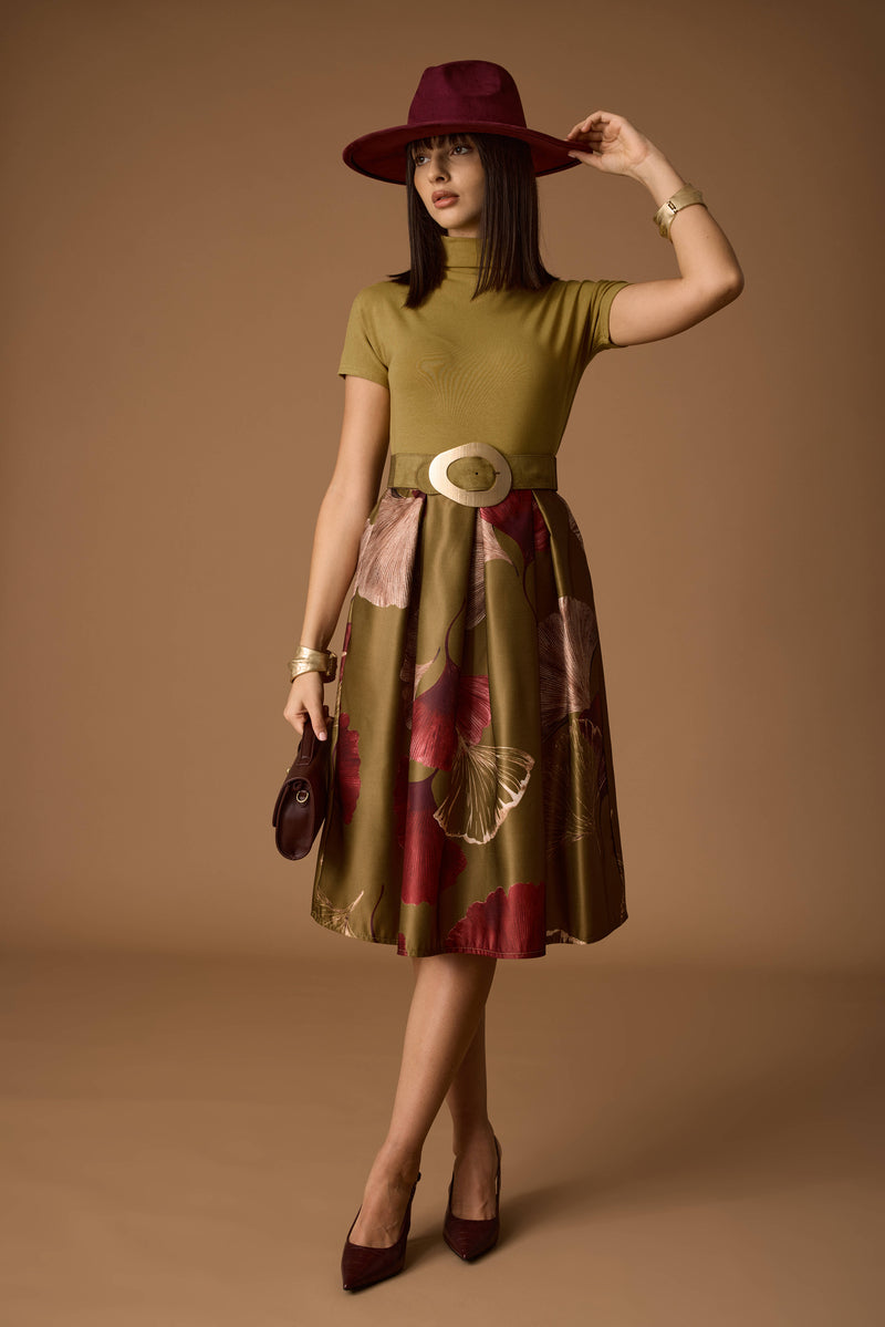 Gonna Foglie Satin Verde|Colore:Verde
