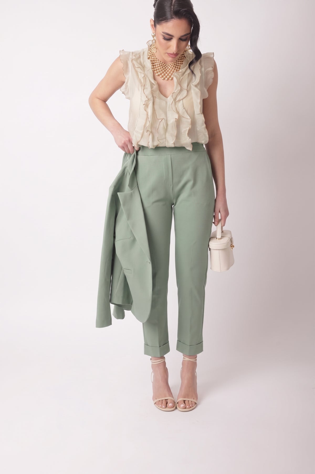 Pantalone Punto Milano Capri-Sporty Verde salvia|Colore:Verde salvia