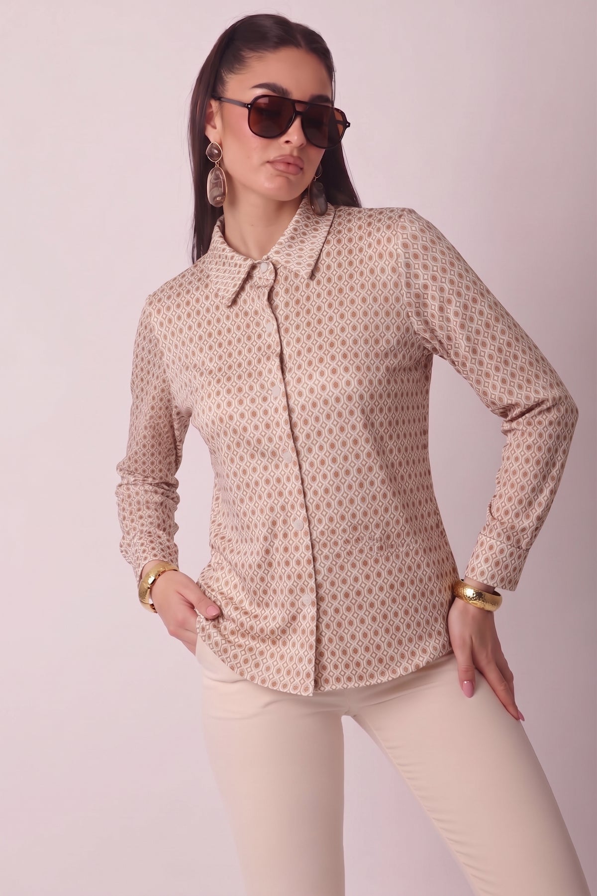 Camicia In Maglia Geo beige|Colore:Beige