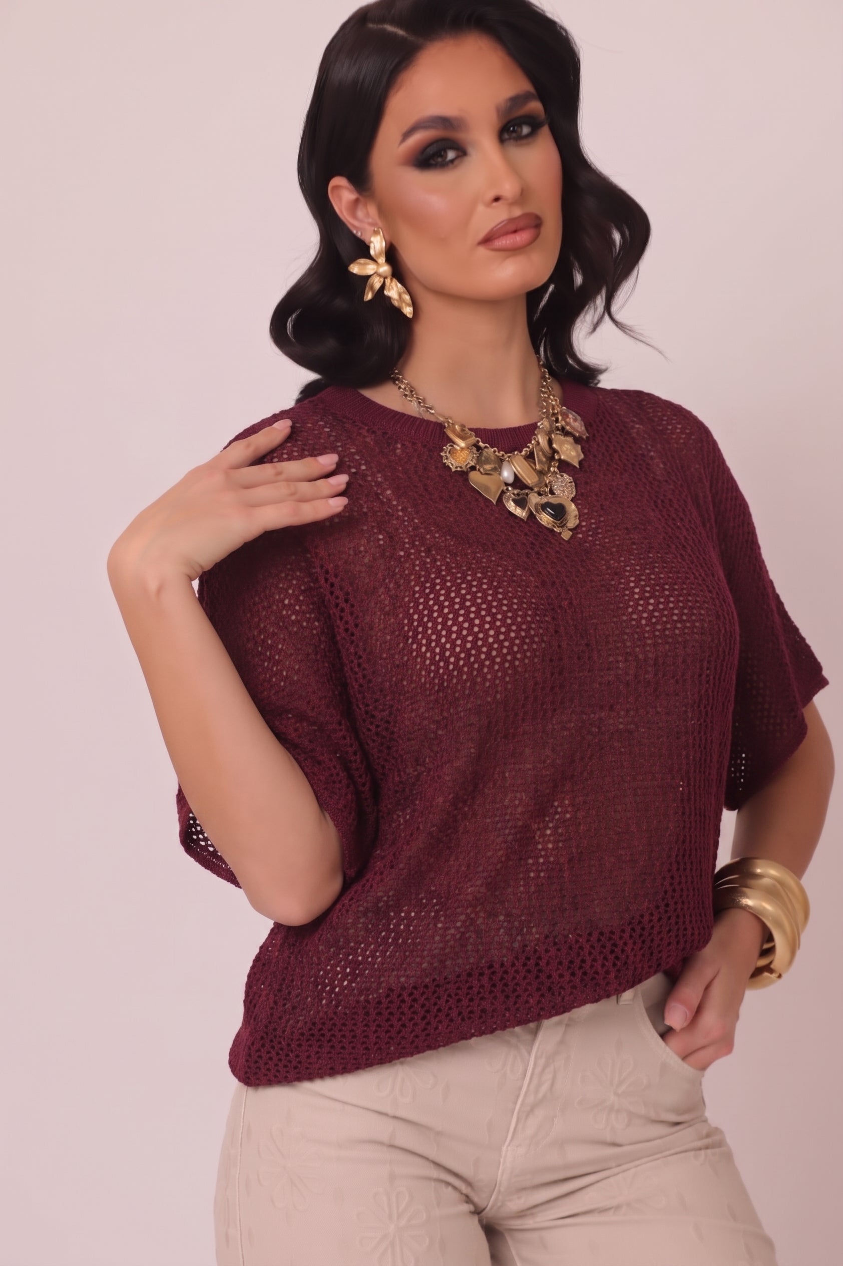 Maglia Girocollo Nuvola bordeaux|Colore:Bordeaux
