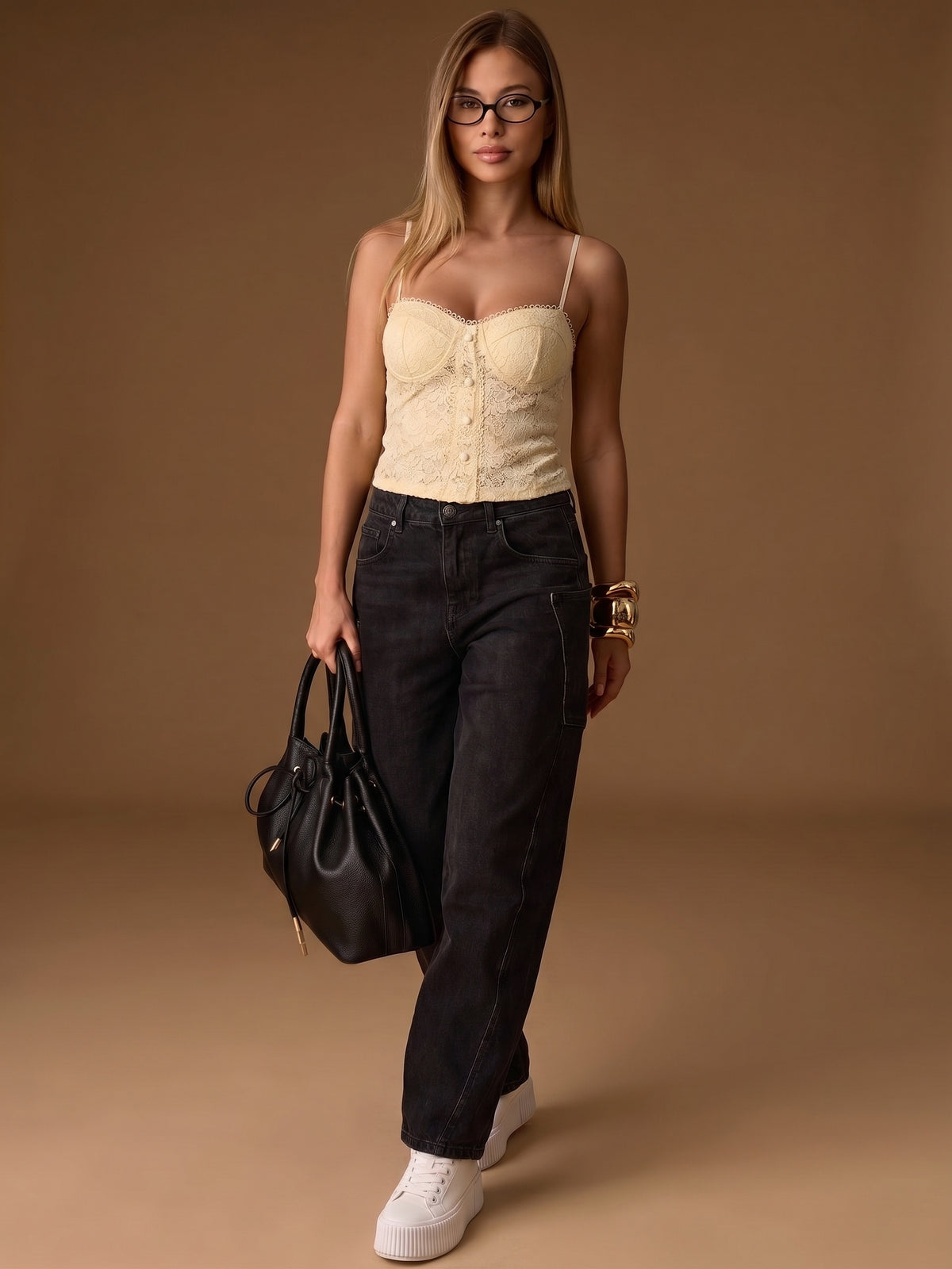 Top In Pizzo E Bottoncini giallo chiaro|Colore:Giallo chiaro
