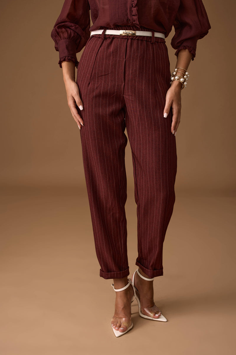 Pantalone Pratico gessato bordeaux|Colore:Bordeaux