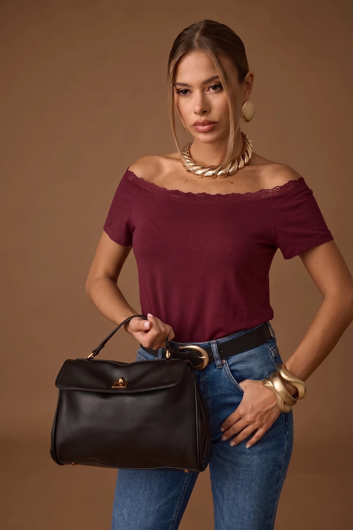 Maglia Con Pizzo Bordeaux|Colore:Bordeaux