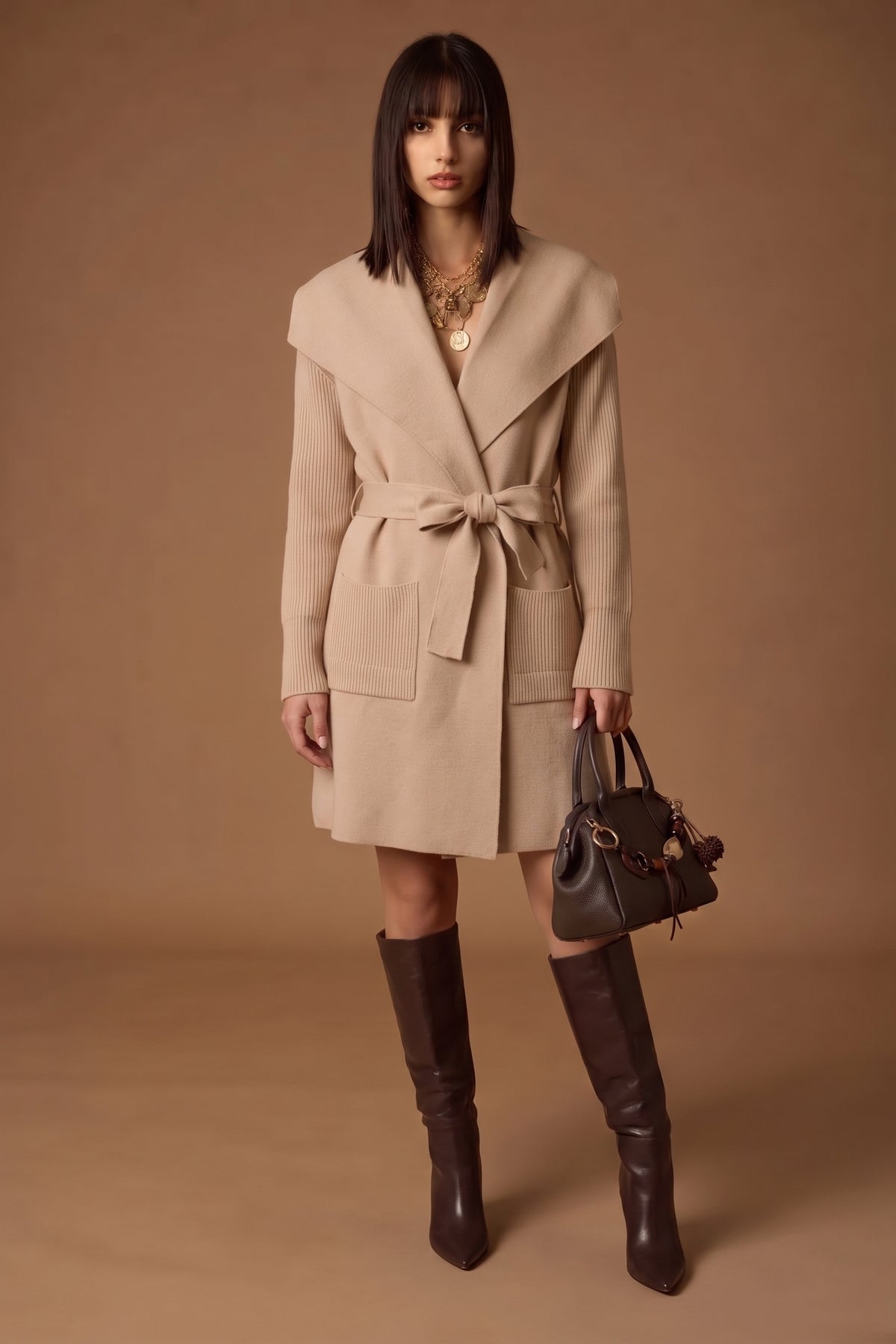 Maxi Cardigan Con Cintura beige|Colore:Beige