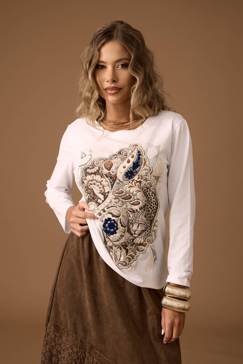 T-Shirt Manica Lunga Paisley beige|Colore:Beige