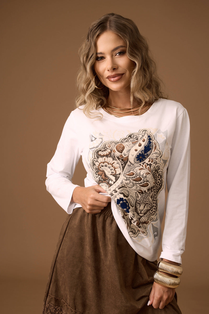 T-Shirt Manica Lunga Paisley beige|Colore:Beige