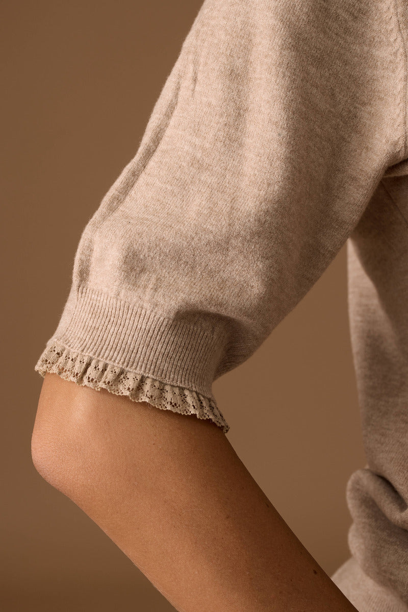 Pull Mezza Manica Bordino Pizzo cammello|Colore:Cammello