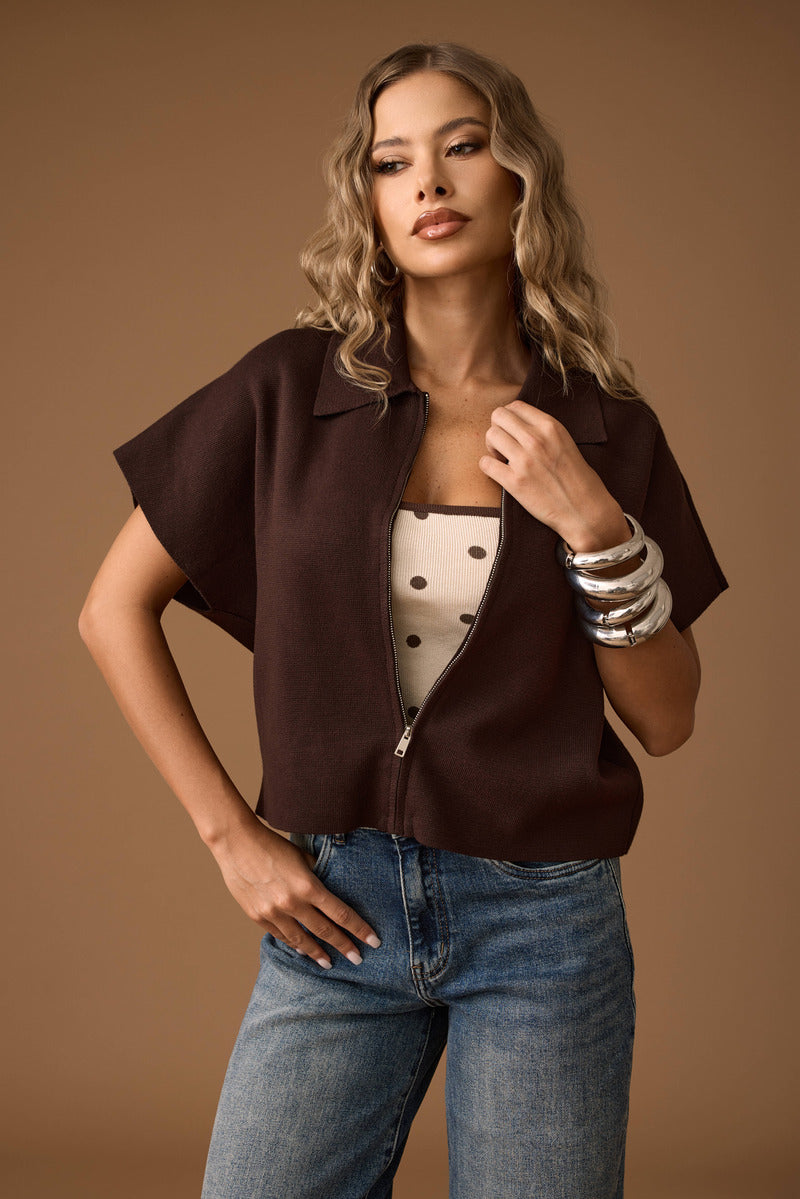 Cardigan Con Zip testa di moro|Colore:Testa di moro