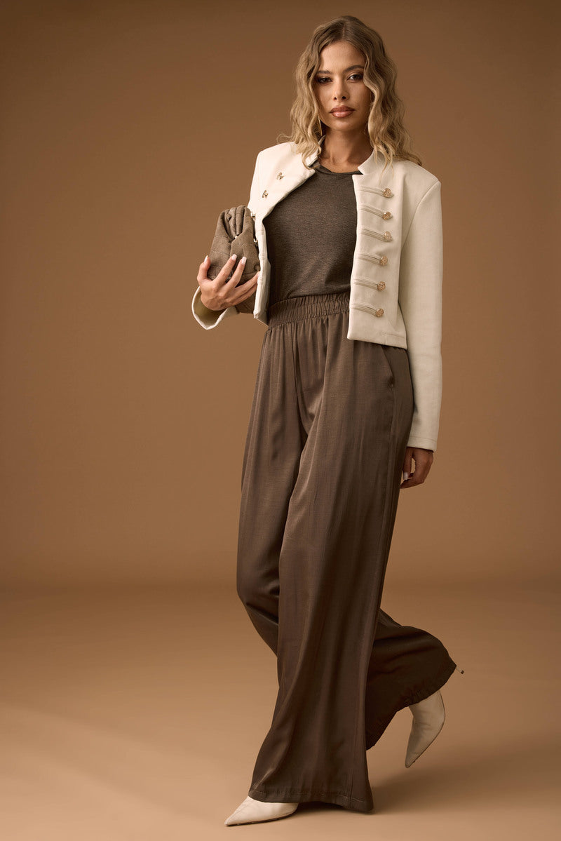Pantalone Effetto Satin fango scuro|Colore:Fango scuro