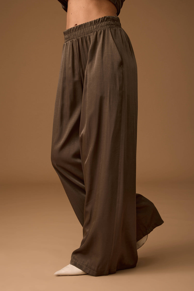 Pantalone Effetto Satin fango scuro|Colore:Fango scuro