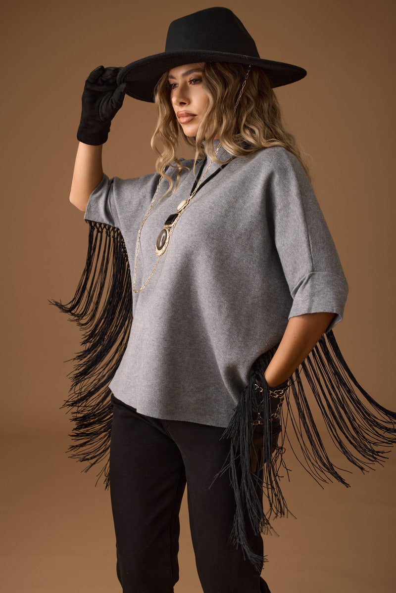 Pull Con Frange grigio|Colore:Grigio