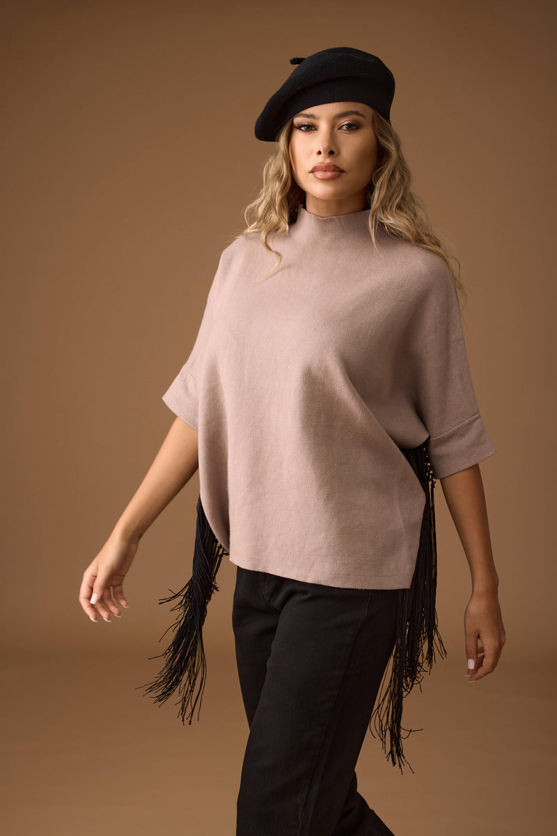 Pull Con Frange tortora|Colore:Tortora