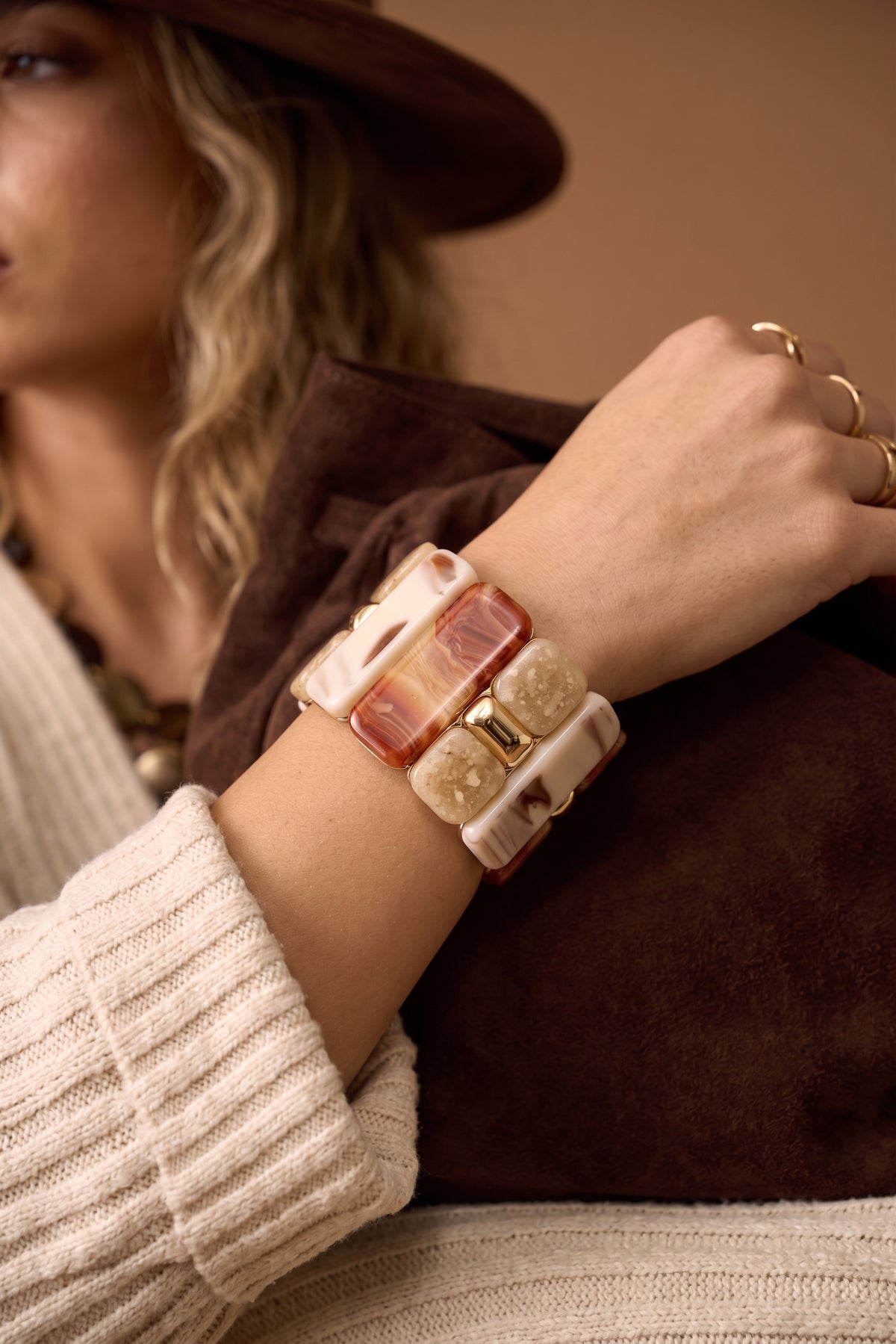 Bracciale Placche Rettangolari Beige|Colore:Beige