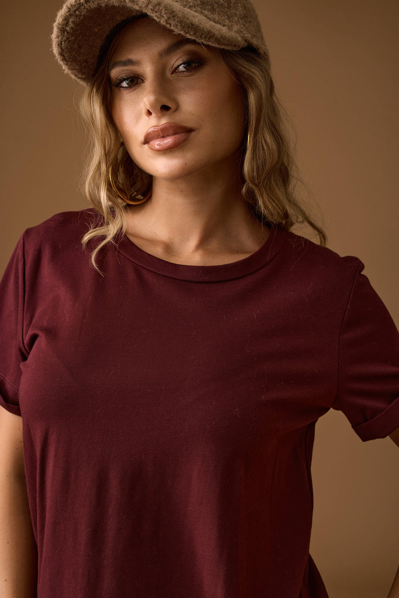 T-Shirt Manica Risvolto bordeaux|Colore:Bordeaux