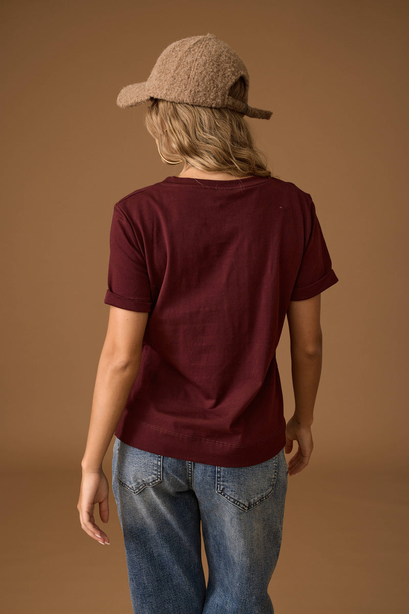 T-Shirt Manica Risvolto bordeaux|Colore:Bordeaux