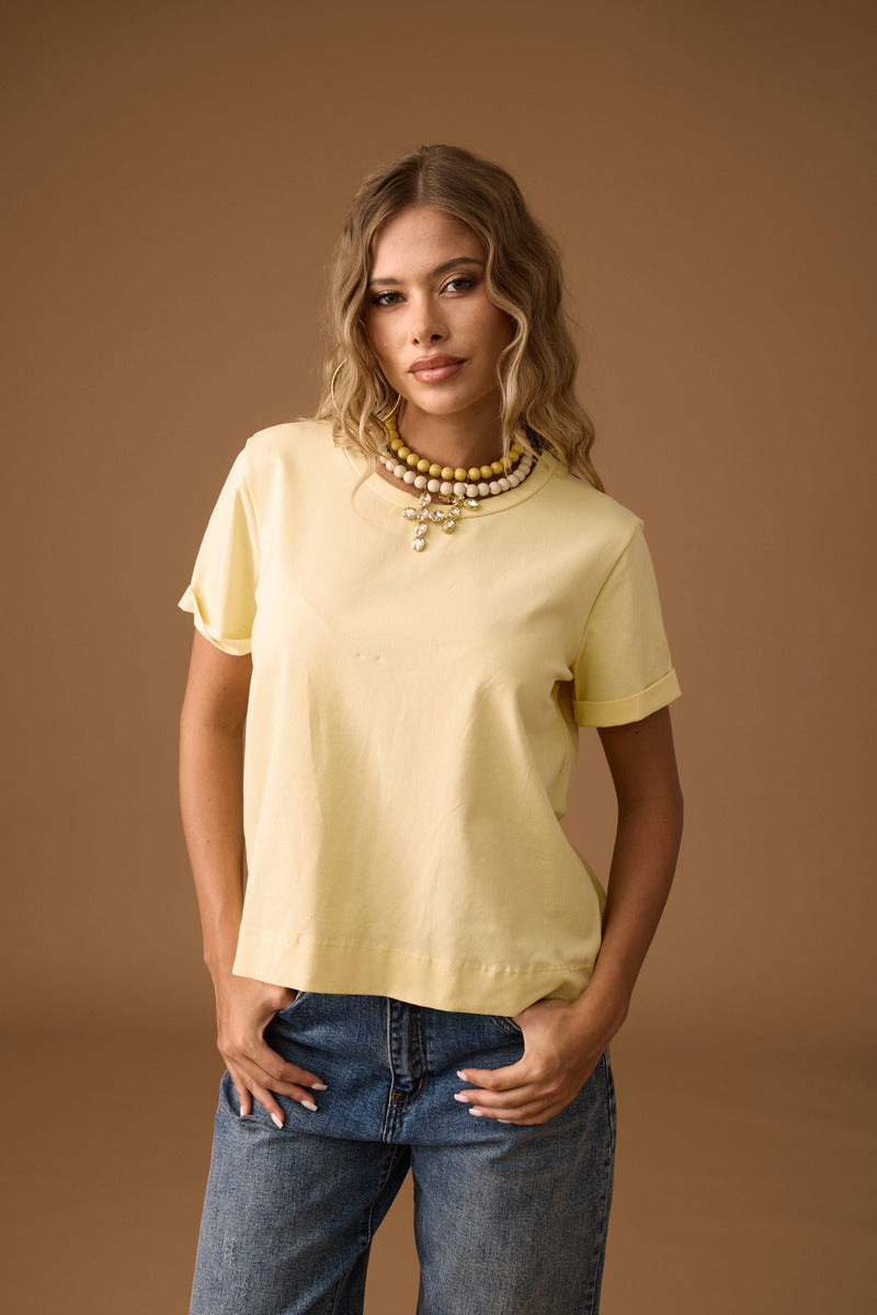 T-Shirt Manica Risvolto giallo|Colore:Giallo