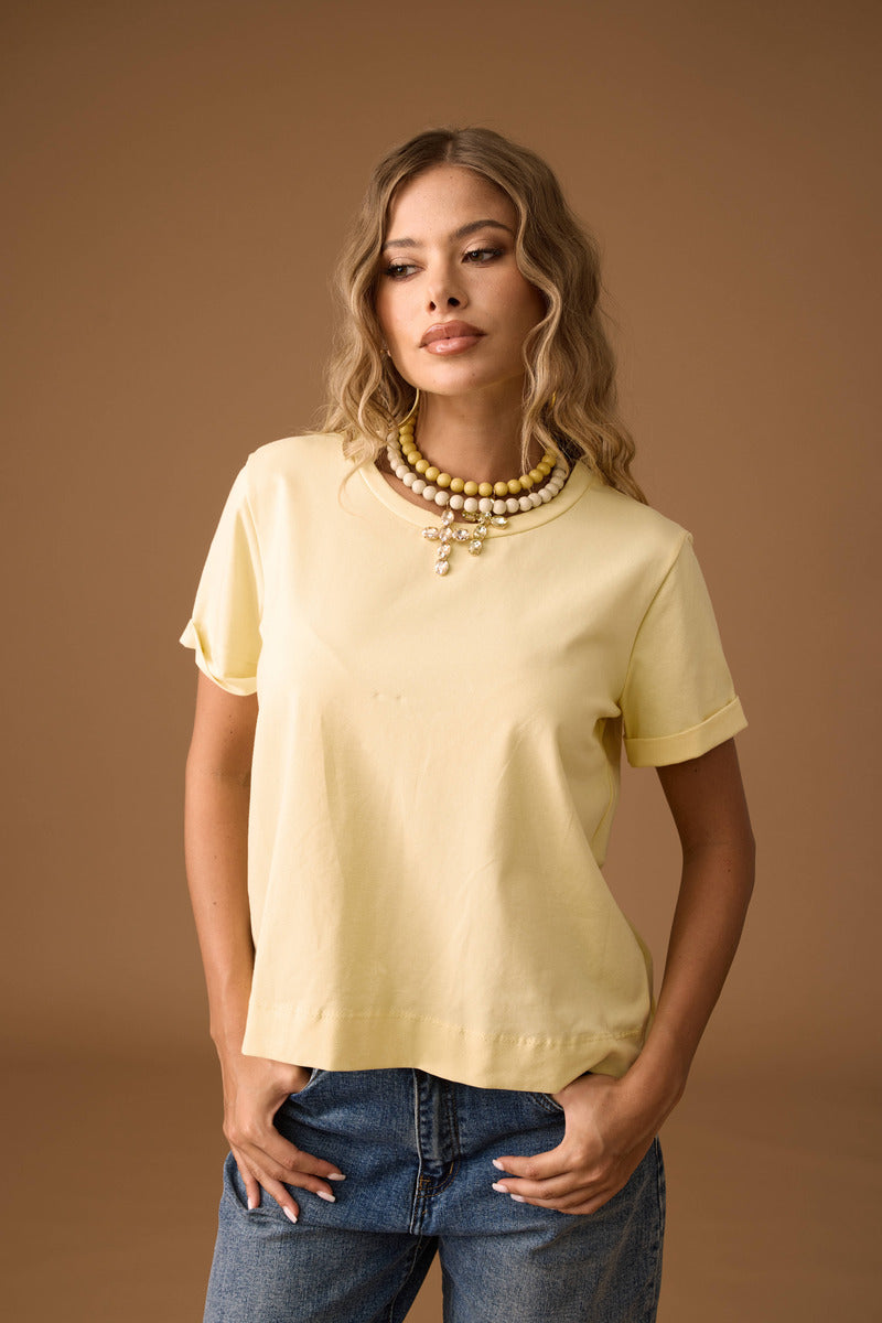 T-Shirt Manica Risvolto giallo|Colore:Giallo