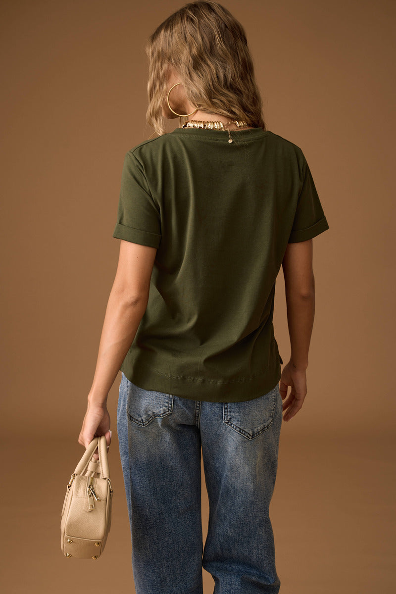 T-Shirt Manica Risvolto verde militare|Colore:Verde militare